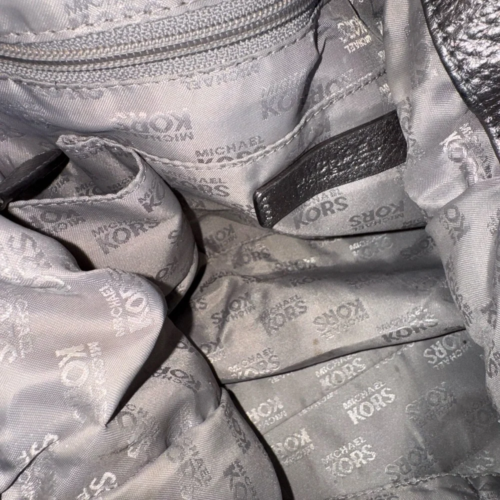 Michael Kors Metallic Gray Leather Studded Chain Strap Satchel Shoulder Bag